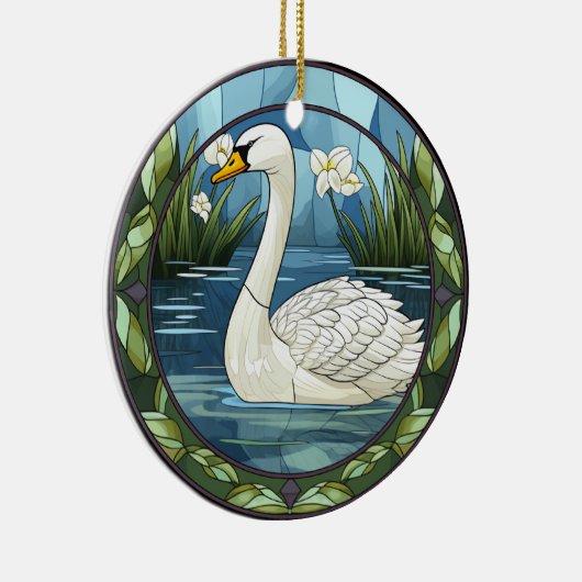 Zoete Glas in lood witte zwaan Keramisch Ornament (Rechts)