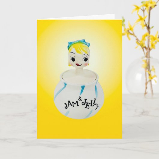 Zoete Glimlachende Gezicht Jam en Gelei Gelukkige  Kaart (Gele Bloem)