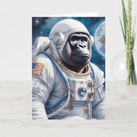 Zoete Gorilla in Astronautenpak in de Buitenruimte Kaart (Voorkant)