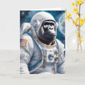 Zoete Gorilla in Astronautenpak in de Buitenruimte Kaart (Gele Bloem)