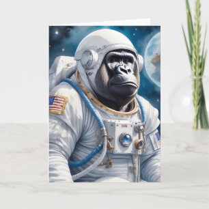 Zoete gorilla in astronautenpak in de ruimte kaart