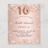 Zoete gouden 16 roos gouden glitter budgetuitnodig flyer (Voorkant)