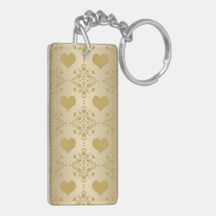 Zoete Gouden Harten Damast Patroon Sleutelhanger
