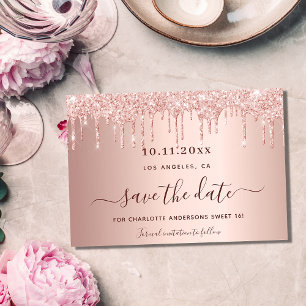 Zoete goudglitterdruppels van 16 roos save the date