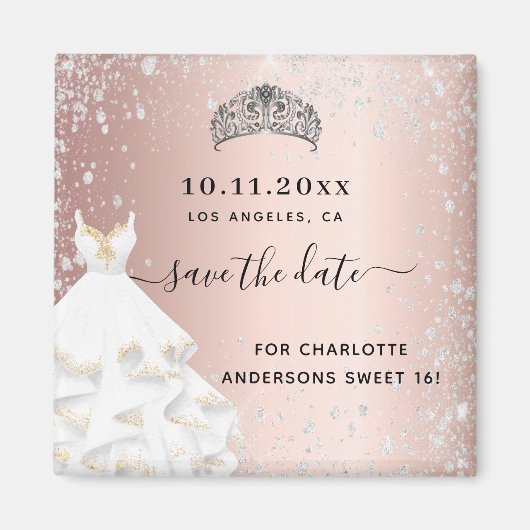 Zoete goudglitterjurk van 16 roos, behalve de datu magneet (Voorkant)