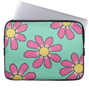 Zoete Grafische Roze Bloemen op elke Kleur Laptop Sleeve