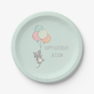Zoete grijze kat met ballonnen Birthday Party Papieren Bordje