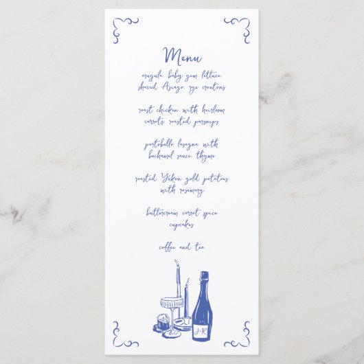 Zoete grillige handgeschreven geïllustreerde bruil menu (Voorkant)