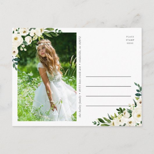 Zoete groen foto eerste communie uitnodiging (Achterkant)