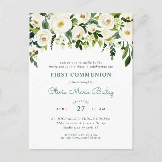 Zoete groen foto eerste communie uitnodiging (Voorkant)