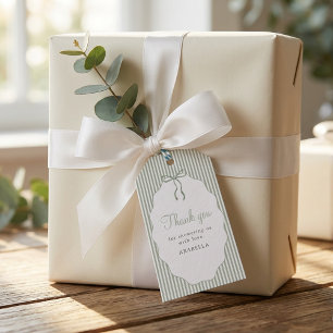 Zoete groen gestreepte strik baby shower bedankt cadeaulabel