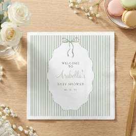 Zoete groen gestreepte strik baby shower servet