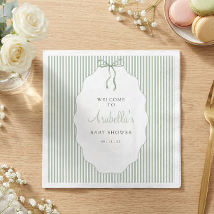 Zoete groen gestreepte strik baby shower servet