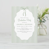 Zoete groene gestreepte strik afstudeerfeest kaart (Staand voorkant)