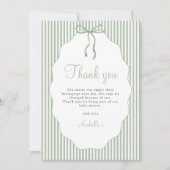 Zoete groene gestreepte strik Baby Shower bedankt (Voorkant)