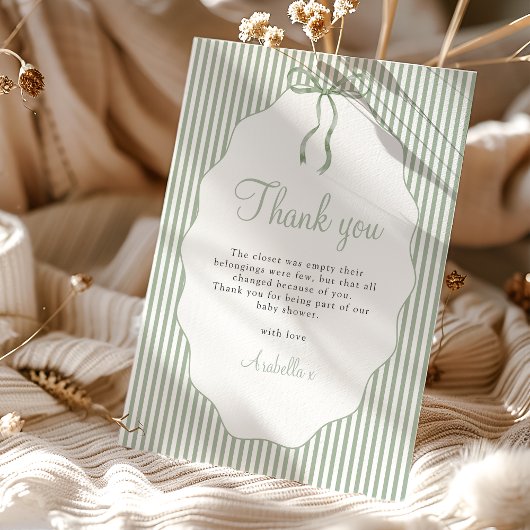 Zoete groene gestreepte strik Baby Shower bedankt