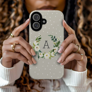 Zoete groene krans en beigekleurige stippen monogr iPhone 16 hoesje