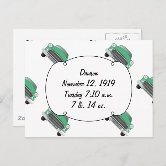 Zoete Groene Retro Auto Baby Jongen Cadeaus Briefkaart (Voorkant / Achterkant)