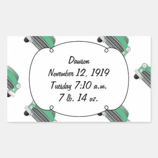 Zoete Groene Retro Auto Baby Jongen Cadeaus Rechthoekige Sticker (Voorkant)