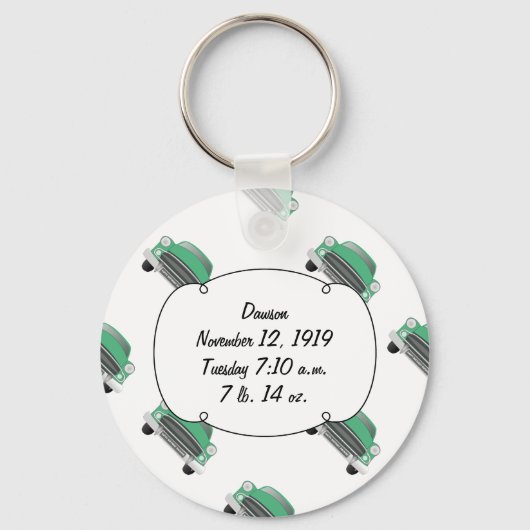 Zoete Groene Retro Auto Baby Jongen Cadeaus Sleutelhanger (Voorkant)