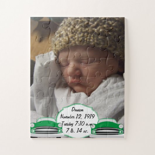 Zoete Groene Retro Auto Baby Shower Cadeaus Legpuzzel (Verticaal)