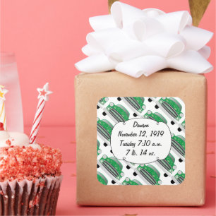 Zoete Groene Retro Auto Baby Shower Cadeaus Vierkante Sticker
