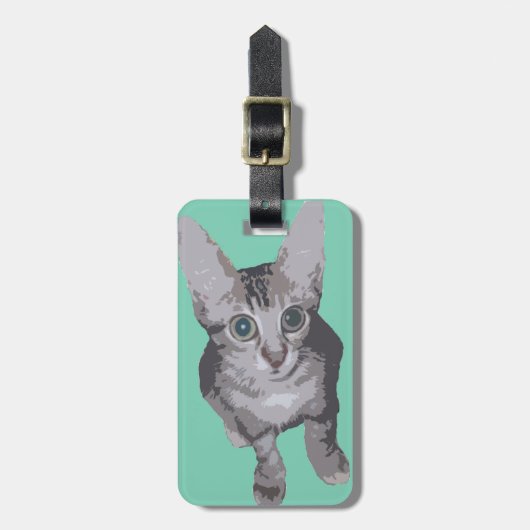 Zoete Grote Ogen Kitten Bagagelabel (Voorkant verticaal)