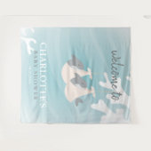 Zoete Haaienbaby Tweeling Baby Shower Tapijt Wandkleed (Voorkant (horizontaal))