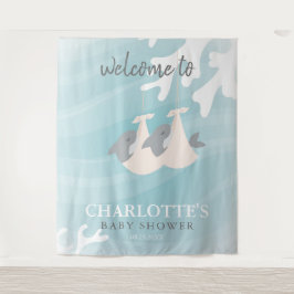 Zoete Haaienbaby Tweeling Baby Shower Tapijt Wandkleed