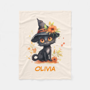 Zoete Halloween Kat Aangepaste Naam Fleece Deken
