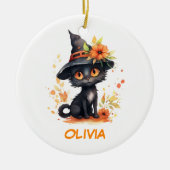 Zoete Halloween Kat Aangepaste Naam Keramisch Ornament (Voorkant)