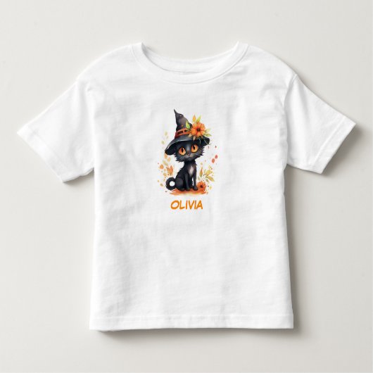 Zoete Halloween Kat Aangepaste Naam Kinder Shirts (Voorkant)