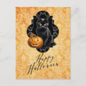 Zoete Halloween Zwarte Kat en Pompoen Briefkaart (Voorkant)