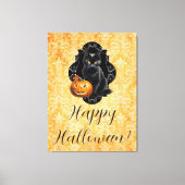 Zoete Halloween Zwarte Kat en Pompoen Canvas Afdruk (Voorkant)