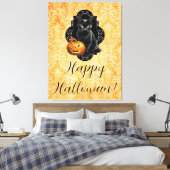 Zoete Halloween Zwarte Kat en Pompoen Canvas Afdruk (Insitu (Slaapkamer))