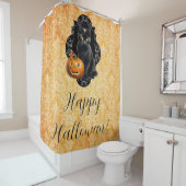 Zoete Halloween Zwarte Kat en Pompoen Douchegordijn (In situ)