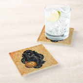 Zoete Halloween Zwarte Kat en Pompoen Glazen Onderzetter (Schuin)