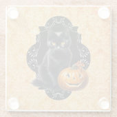 Zoete Halloween Zwarte Kat en Pompoen Glazen Onderzetter (Achterkant)