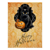Zoete Halloween Zwarte Kat en Pompoen Perfect Poster (Voorkant)