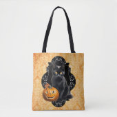 Zoete Halloween Zwarte Kat en Pompoen Tote Bag (Voorkant)