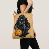 Zoete Halloween Zwarte Kat en Pompoen Tote Bag (Dichtbij)