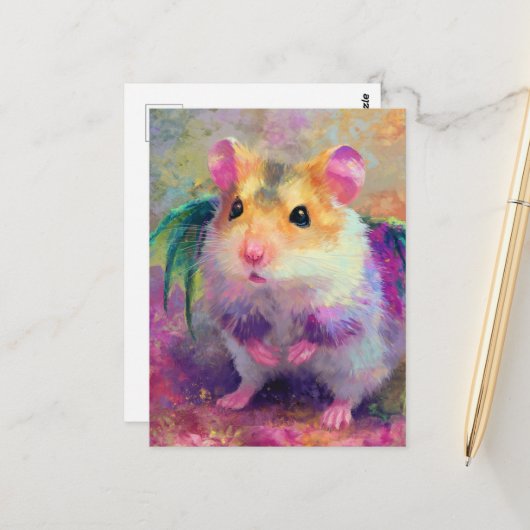 Zoete Hamster Draak Briefkaart (Voorkant / Achterkant in situ)
