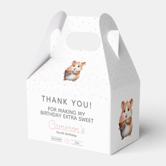 Zoete hamster, roze cupcake kinderverjaardag bedankdoosjes (Voorkant Zijde)