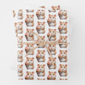 Zoete hamster, roze cupcake kinderverjaardag inpakpapier vel (In situ)