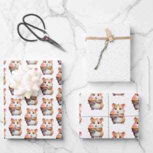 Zoete hamster, roze cupcake kinderverjaardag inpakpapier vel