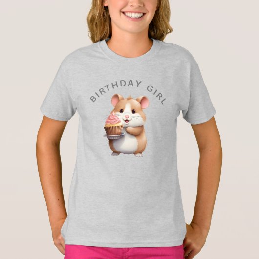 Zoete hamster, roze cupcake kinderverjaardag t-shirt (Voorkant)