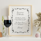 Zoete Handgeschreven Bruiloft Handtekening Cocktai Poster