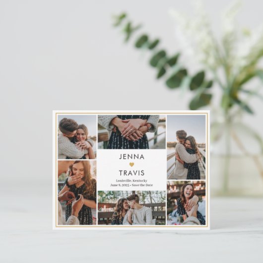 Zoete Hart Bewerkbare Kleur Save The Date Postcard Briefkaart (Staand voorkant)