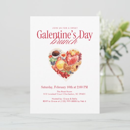 Zoete Hart Brunch Galentine's Day Brunch Kaart (Staand voorkant)