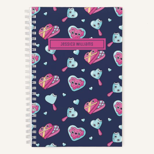 Zoete Hart Chocolade Koekjes Patroon Zoete Dessert Notitieboek (Voorkant)